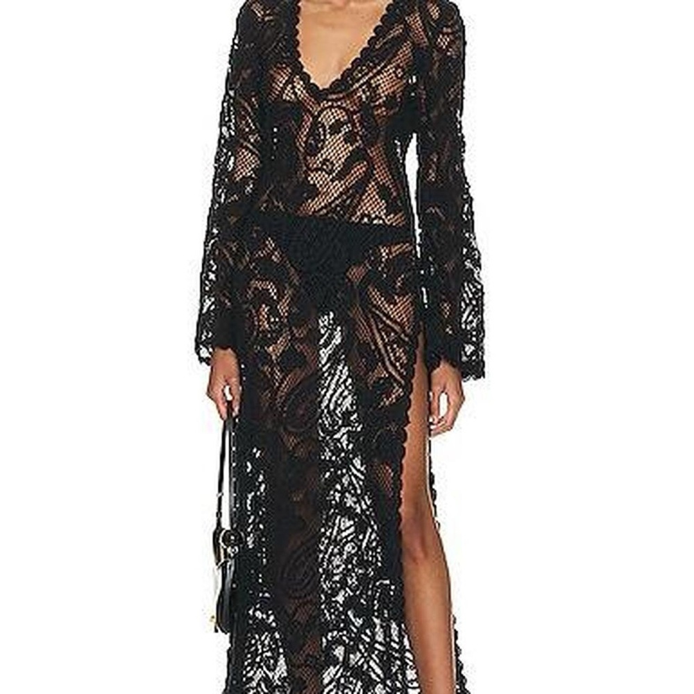 Brand New Hemant & Nandita black lace maxi dress with long sleeves
